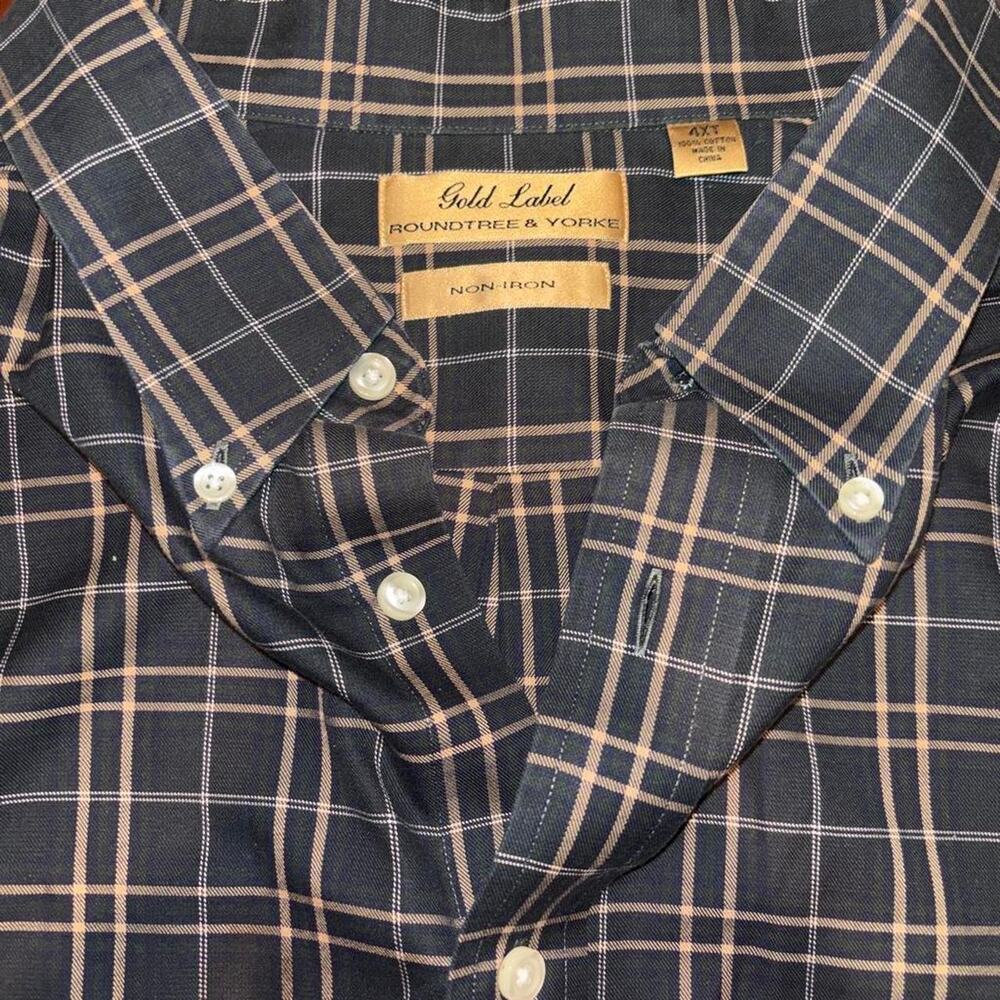 Roundtree & Yorke Gold label plaid Button Down non-iron Mens 4XLT BIG & TALL